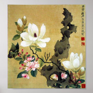 Chen Hongshou Magnolia und Erect Rock Poster