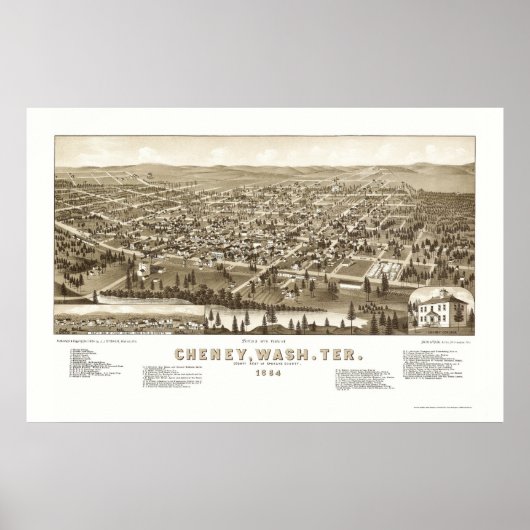 Cheney, WA Panorama Karte - 1884 Poster (Vorne)