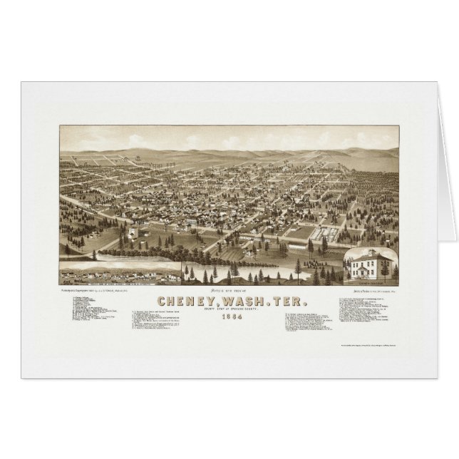 Cheney, WA panoramische Karte - 1884 (Vorderseite (Horizontal))