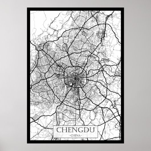 Chengdu China Karte Poster (Vorne)
