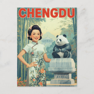 Chengdu China Panda-Statue Vintage Reise Postkarte