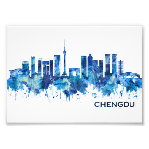 Chengdu China Skyline Blue Fotodruck
