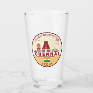 Chennai India City Skyline Emblem Glas
