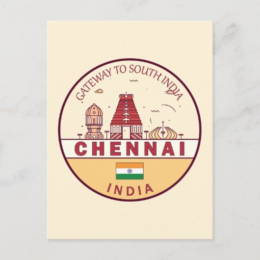Chennai India City Skyline Emblem Postkarte (Vorderseite)