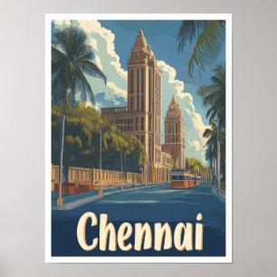 Chennai Indien Kunst Vintage Reise Illustration Poster