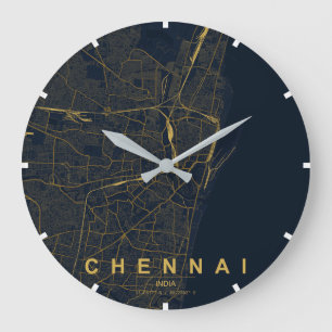 Chennai Indien Stadtplan Minimales Design Große Wanduhr