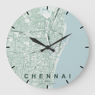 Chennai Indien Stadtplan Minimales Design Große Wanduhr