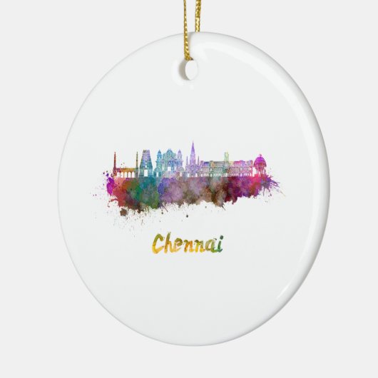 Chennai Skyline in Aquarellfarbe Keramik Ornament (Links)
