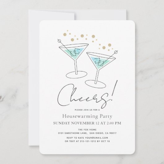 Cheques Türkise Blue Housewarming Cocktail Party Einladung (Vorderseite)
