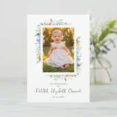 Cherish Cute Floral Frame Christening Photo Einladung (Stehend Vorderseite)