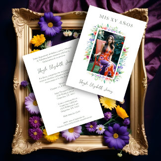Cherish Cute Floral Frame Quinceañera Photo Einladung