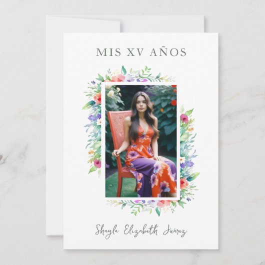 Cherish Cute Floral Frame Quinceañera Photo Einladung (Vorderseite)