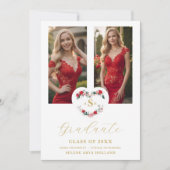 Cherish Floral Heart Initials Graduate 2 Photos Einladung (Vorderseite)