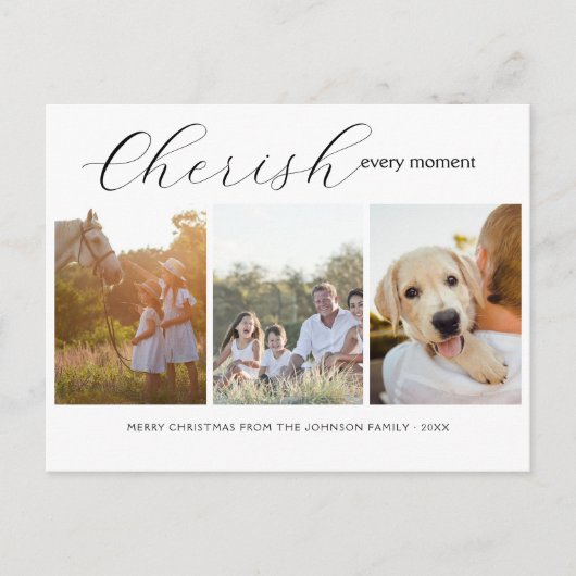 Cherish Jeden Augenblick Elegantes Script 3Foto Ur Postkarte (Vorderseite)