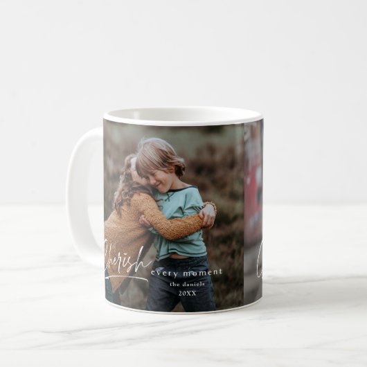 Cherish Jeden Augenblick Script 2 Foto Kaffeetasse (Vorderseite Links)