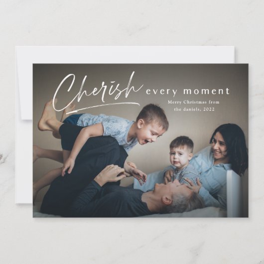 Cherish Jeden Augenblick Script Foto Frohe Weihnac Karte (Vorderseite)