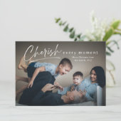 Cherish Jeden Augenblick Script Foto Frohe Weihnac Karte (Stehend Vorderseite)