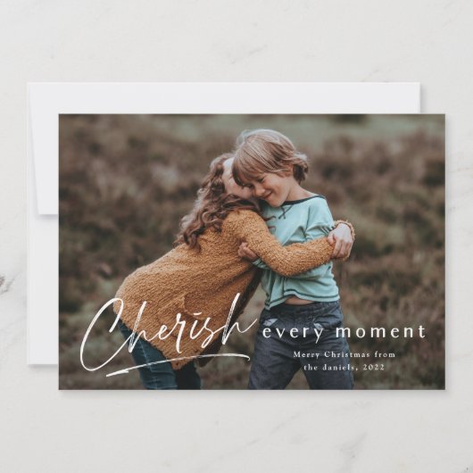 Cherish Jeden Augenblick Script Foto Frohe Weihnac Karte (Vorderseite)