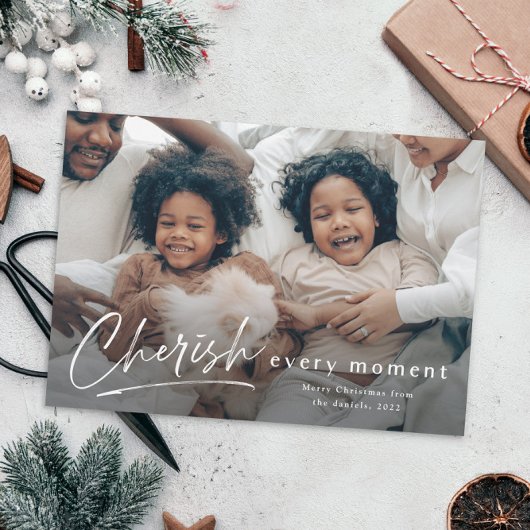 Cherish Jeden Augenblick Script Foto Frohe Weihnac Karte