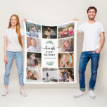Cherish Jeden Moment Foto Collage weiß Fleecedecke<br><div class="desc">Diese Fotos aus Fleece-Decke ist ein echtes Geschenk. Das Design bietet ein 10-Foto-Collage-Design mit dem Text "Cherish Every Moment". Personalisieren Sie jedes quadratische Foto mit Ihren Lieblingsbildern. Das Design besticht durch einen modernen handgeschriebenen Text,  einen grünen Palmenzweig und einen weißen Hintergrund.</div>
