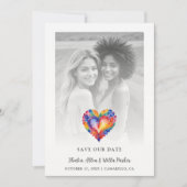 Cherish Modern Pride Rainbow Heart Photo Wedding Save The Date (Vorderseite)
