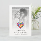 Cherish Modern Pride Rainbow Heart Photo Wedding Save The Date (Stehend Vorderseite)
