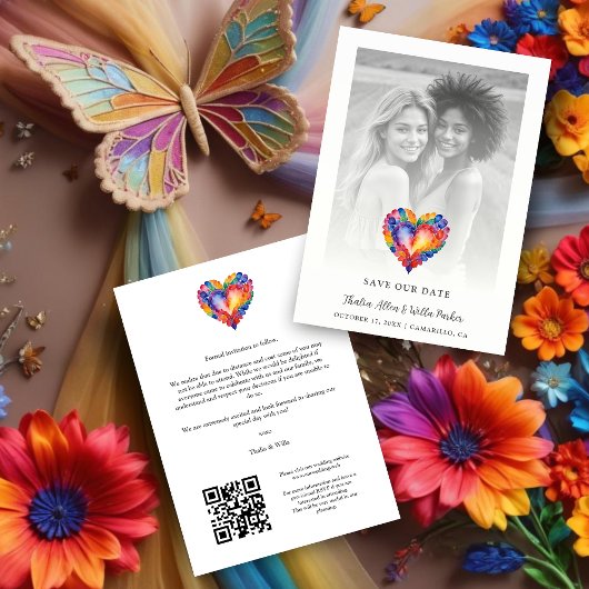 Cherish Modern Pride Rainbow Heart Photo Wedding Save The Date