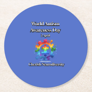 Cherish Neurodiversity. Welttag des Bewusstseins f Runder Pappuntersetzer