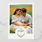 Cherish Romantic Orange & Green Floral Heart Shape Folieneinladung (Rückseite)