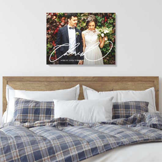 Cherish Script mit Names-Foto Leinwanddruck (Insitu (Schlafzimmer))