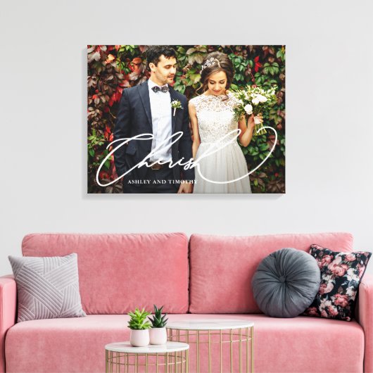 Cherish Script mit Names-Foto Leinwanddruck (Insitu (Wohnzimmer))