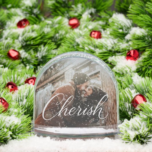 Cherish Script Photo Snow Globe – Personalized 2‑P Schneekugeln (Weihnachten)