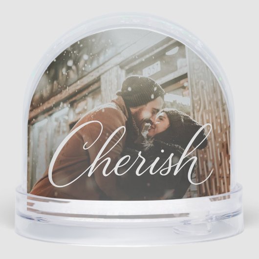 Cherish Script Photo Snow Globe – Personalized 2‑P Schneekugeln (Rückseite)