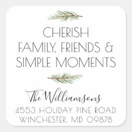 Cherish Simple Holiday Moments Rücksendeadresse Quadratischer Aufkleber