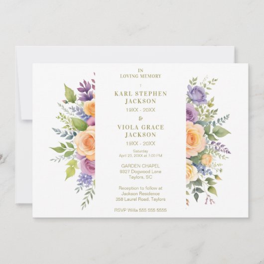 Cherish Spring Floral Garland Double Funeral Photo Einladung (Vorderseite)