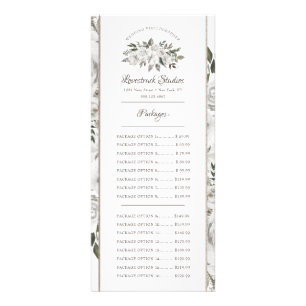 Cherish Vintag White Floral Custom Price List Werbekarte