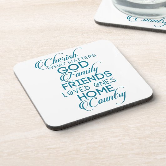 Cherish, was Aquamarin zählt Getränkeuntersetzer (Linke Seite)