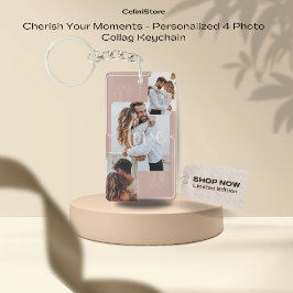 Cherish Your Moments - Personalisiert 4 Foto Colla Schlüsselanhänger