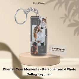 Cherish Your Moments - Personalisiert 4 Foto Colla Schlüsselanhänger