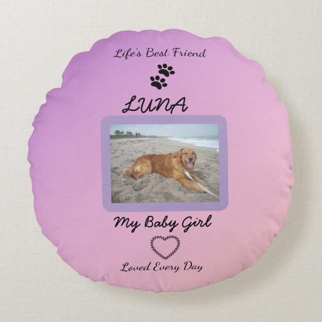 Cherished Companion Modern Pet Rundes Kissen (Vorderseite)