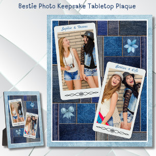 Cherished Friendship Bestie Keepake Plaque Denim Fotoplatte