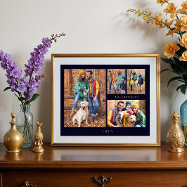 Cherished Navy Blue & Gold Simple Classic 4 Photos Poster
