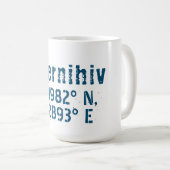 Chernihiv Ukraine Latitude & Longitude beunruhigt Kaffeetasse (VorderseiteRechts)