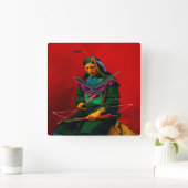 Cherokee Native American Pop Art Quadratische Wanduhr (Zuhause)
