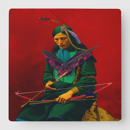 Cherokee Native American Pop Art Quadratische Wanduhr (Vorderseite)