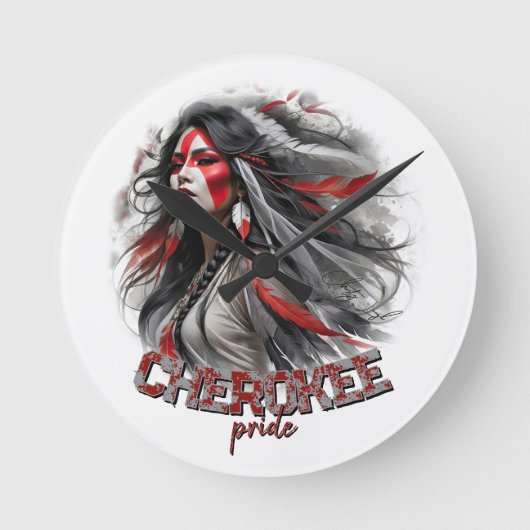 Cherokee Pride Runde Wanduhr (Vorderseite)