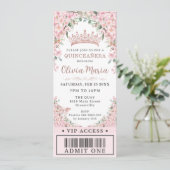 Cheroms Rose Gold Quinceñera VIP Ticket Einladung (Stehend Vorderseite)
