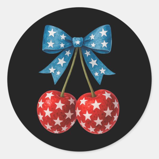 Cherries American Flag Coquette Bow Cherry 4. Runder Aufkleber (Vorderseite)