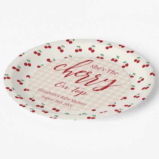 Cherries Baby Dusche Pappteller (Schrägansicht)