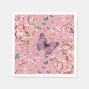 Cherries Blossom & farbenfrohe Schmetterlinge Serviette